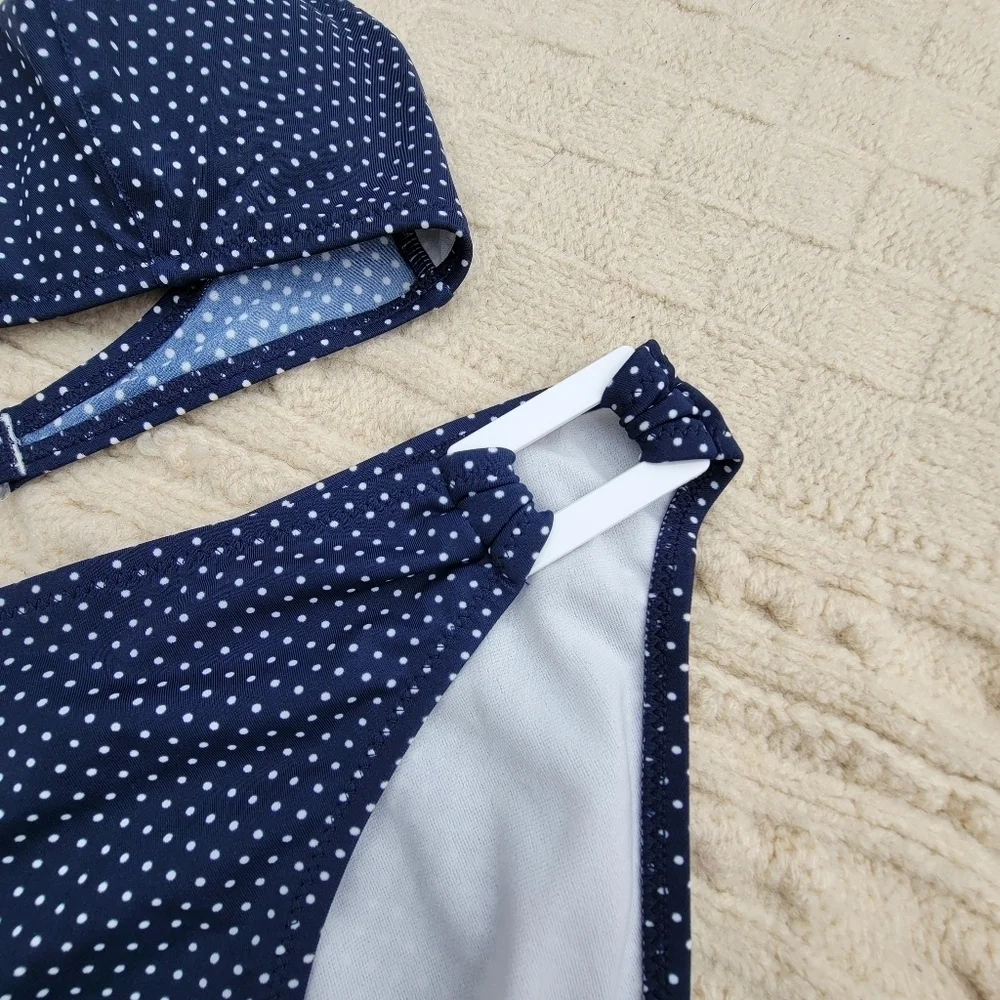 NWT Marie Melli Retro Polka Dot Print Bikini size S Navy White